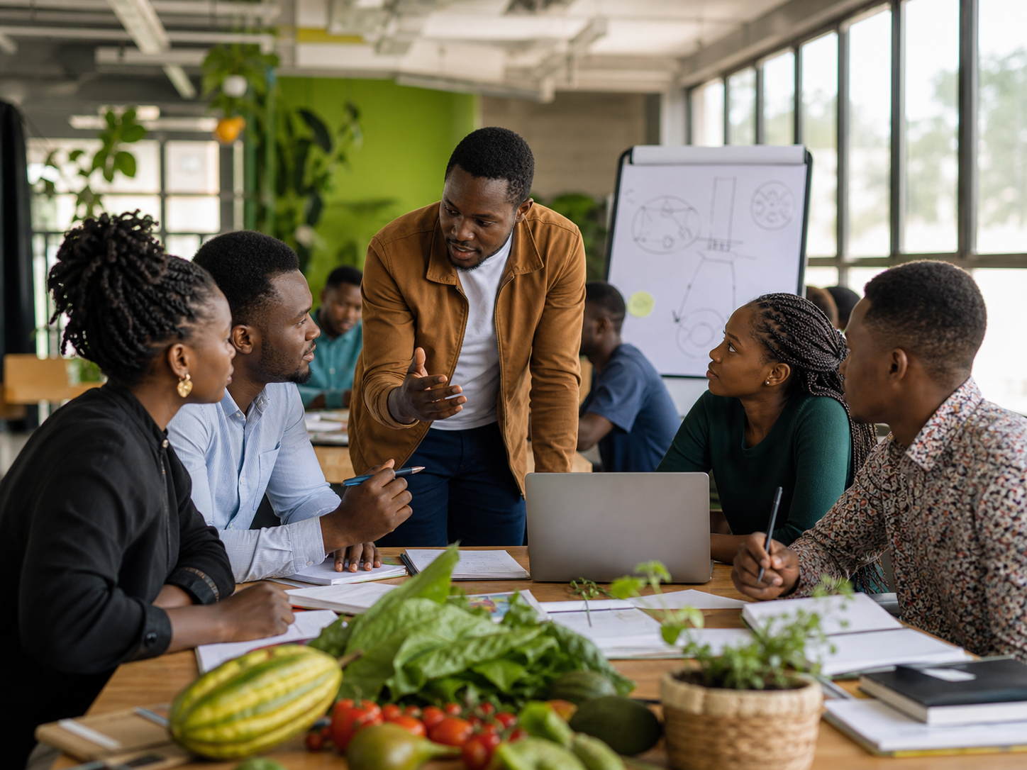 Agribusiness entrepreneurs reviewing produce for market access